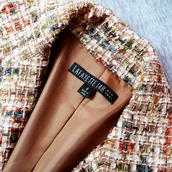 Lafayette 148 New York Tan Autumnal Wool Blend Tweed Cropped Blazer Jacket 4 - Picture 5 of 14